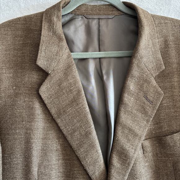 Hickey Freeman Boardroom Blazer Sport Coat 46R Brown Wool Silk Linen Jacket - Picture 3 of 16